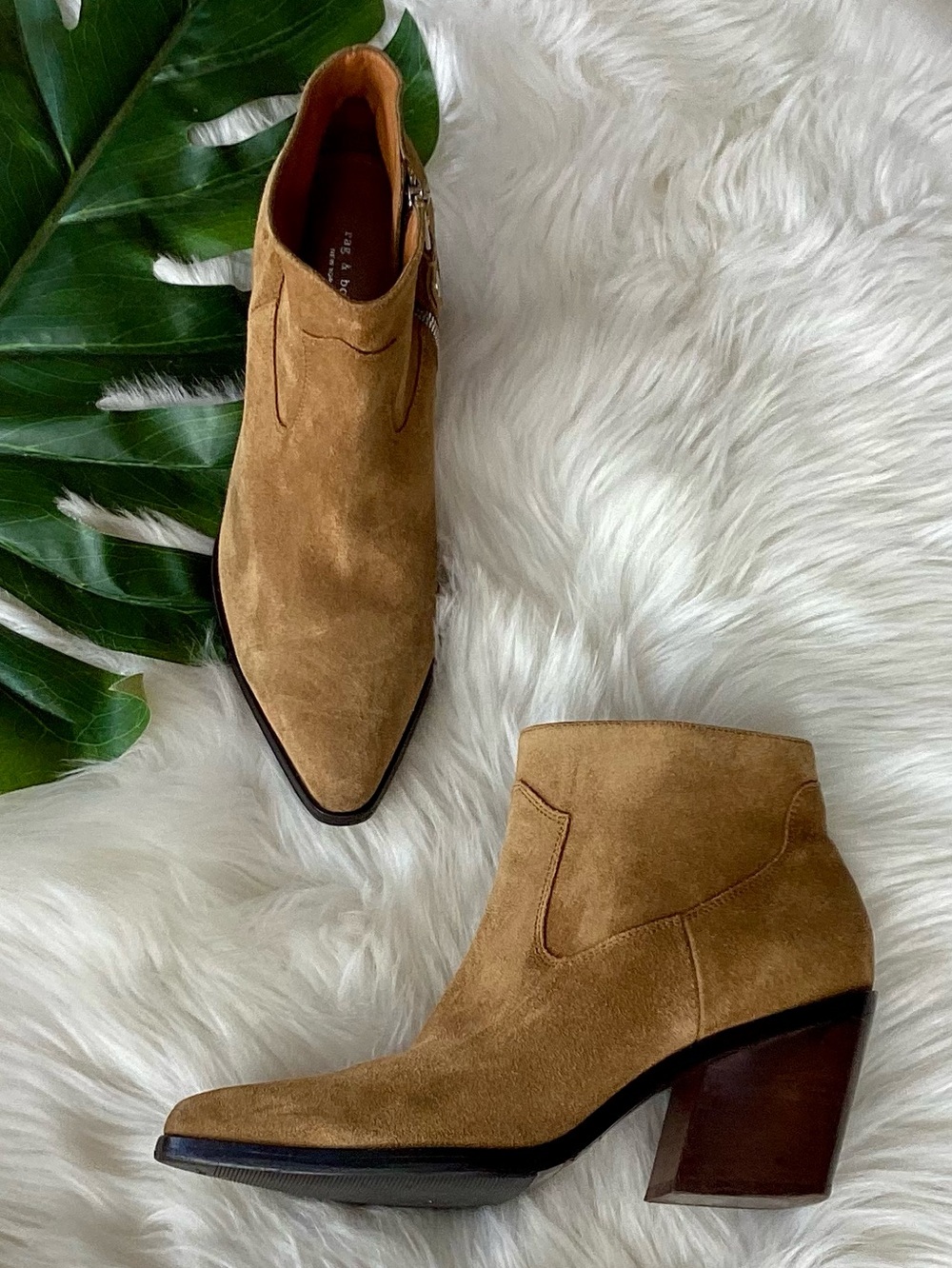 Rag & Bone Western Suede Cowgirl Ankle Boots Tan 7.5